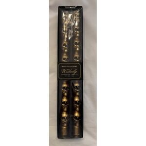 Black Gold‎ Skull Skeleton Halloween Taper Candles Gothic Decor Unscented 12"